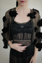 Load image into Gallery viewer, Black Sheer Capelet with Velvet Flowers