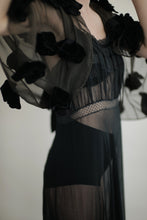 Load image into Gallery viewer, Black Sheer Capelet with Velvet Flowers