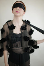 Load image into Gallery viewer, Black Sheer Capelet with Velvet Flowers