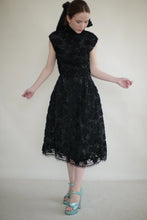 Load image into Gallery viewer, Black Couture Dress with 3D Ribbon Flowers