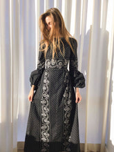 Load image into Gallery viewer, Quad 1970's Boho Polka Dot Maxi Dress