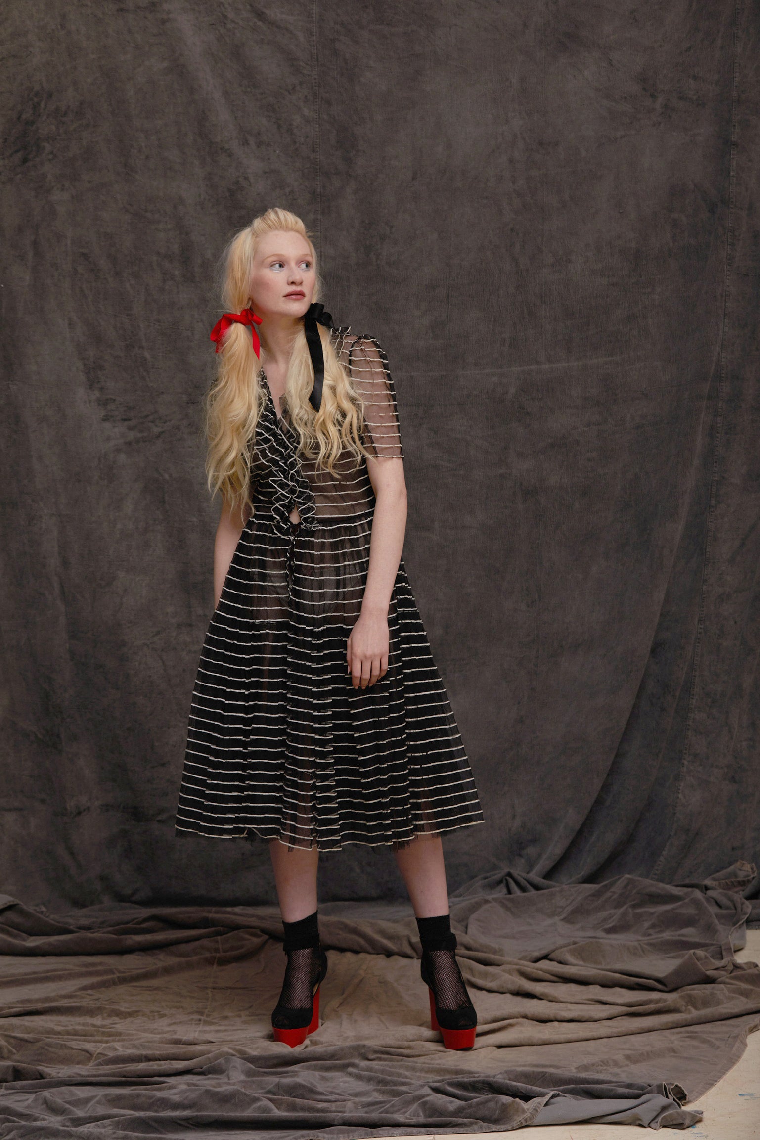 Black Tulle Dress with White Ruffle Detailing  Midnight Dolls Vintage