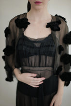 Load image into Gallery viewer, Black Sheer Capelet with Velvet Flowers
