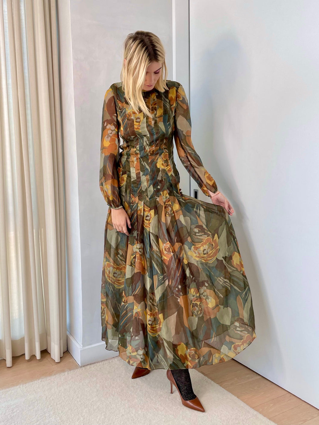 1970s Pierre Cardin inspired silk chiffon dress