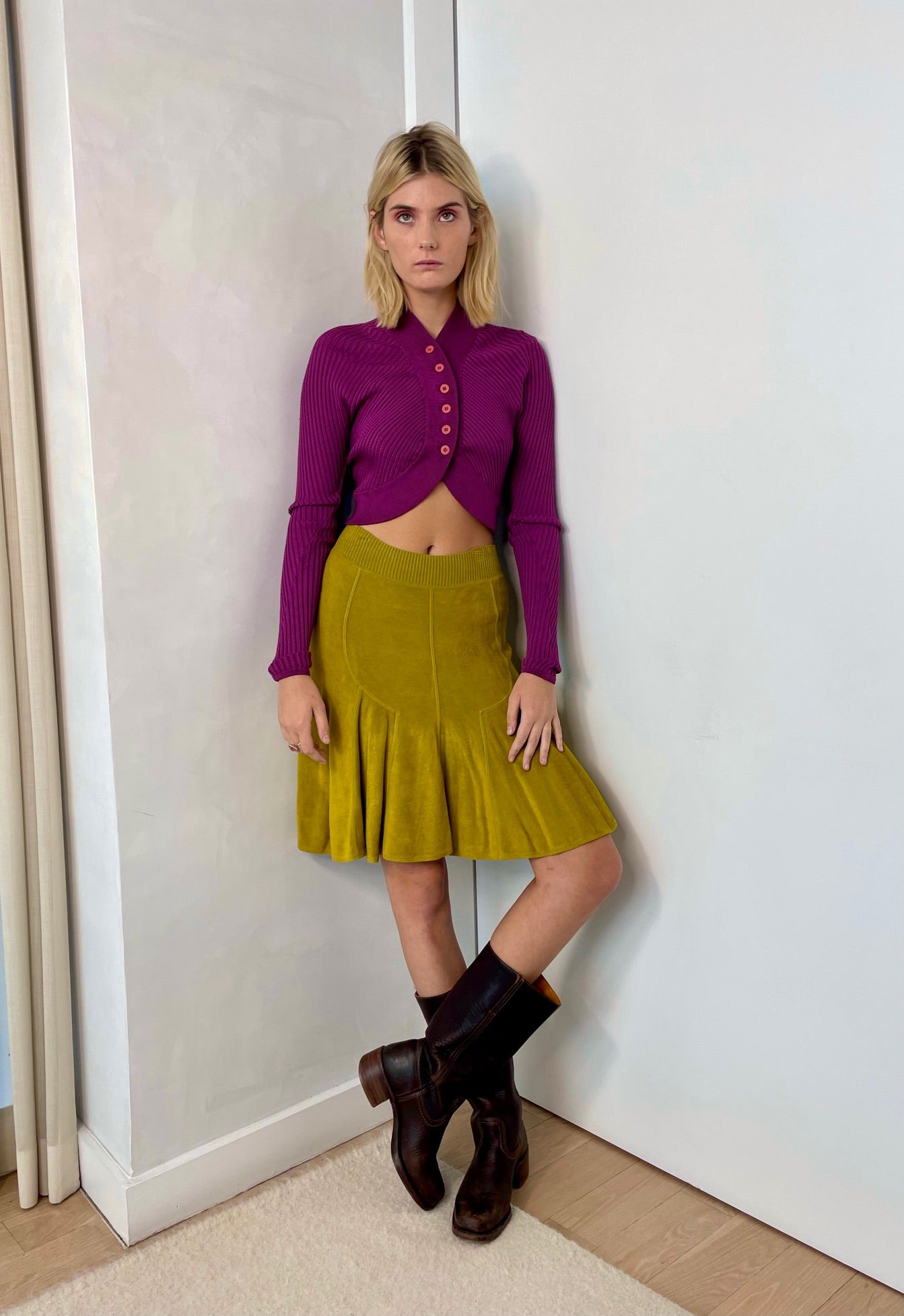 スカート ALAIA SKIRT ALAÏA MIDI SKIRT IN SCULPTURAL GODET KNIT |ALAÏA US