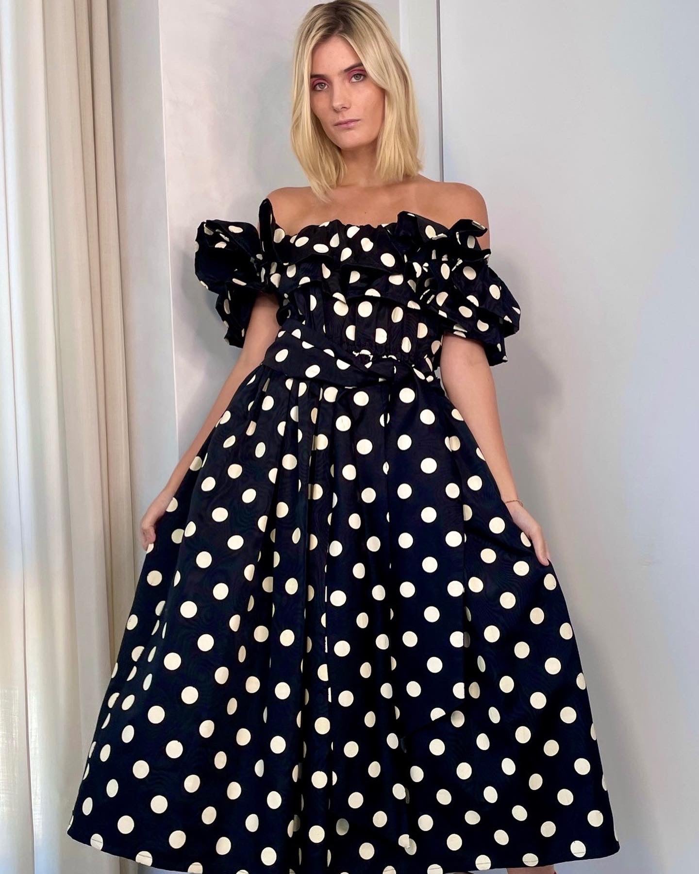 Polka Dot Ruffle Taffeta Dress  Midnight Dolls Vintage