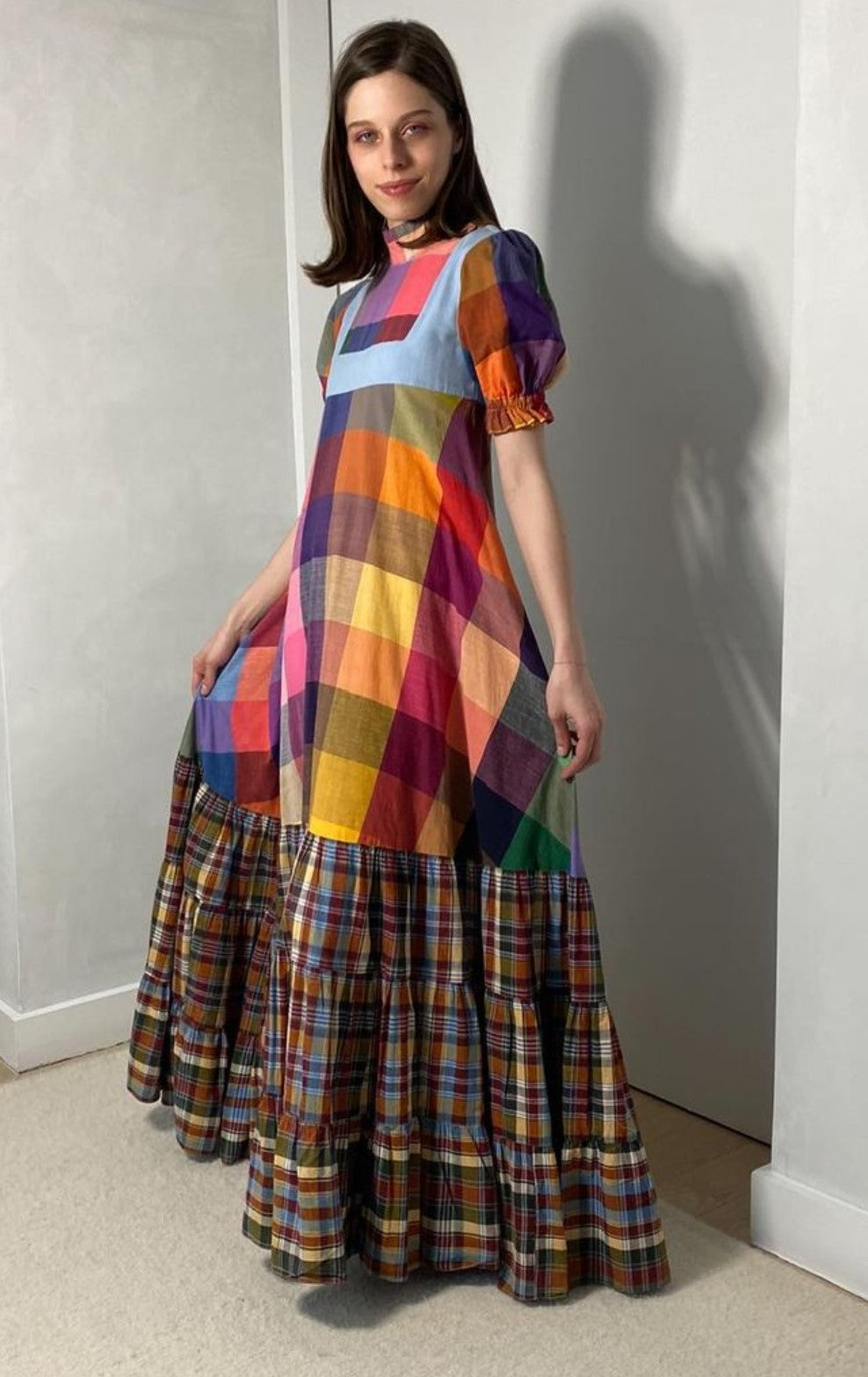Travers Tempos 1970's Rainbow Plaid Dress